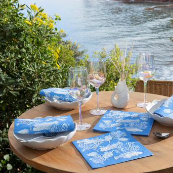 Paviot, Serviette, bedruckt mit Fond Marin Meeresboden blau, style